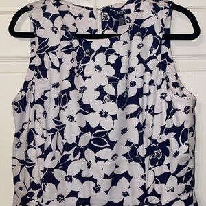 Chaps Women's Sz 16 Blue White Floral Sleeveless Midi Dress Fit N Flare